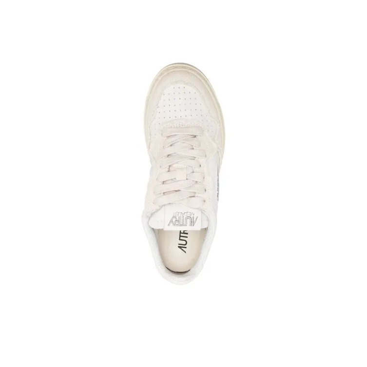AUTRY Medalist Low Soft Goatskin And Frayed Canvas 'White And Ivory White' Women's-3