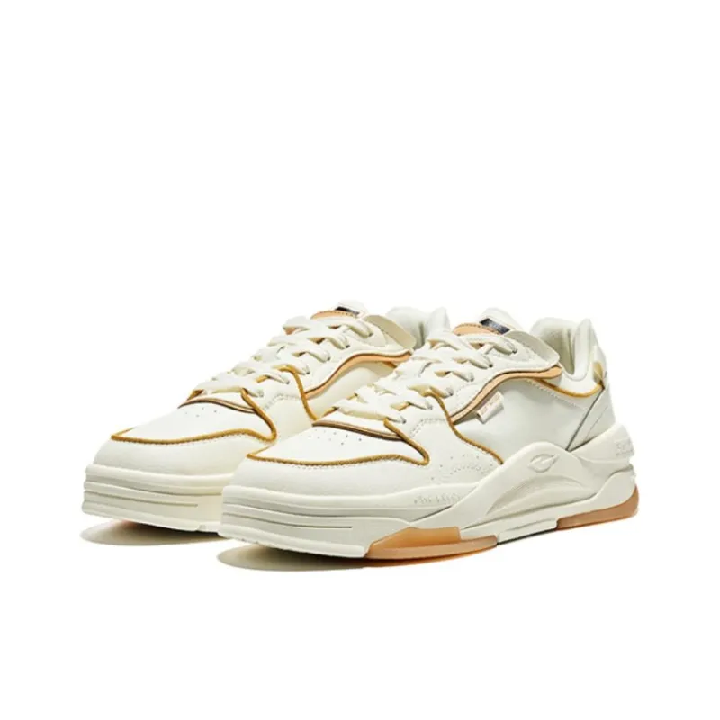 Erke White Peach Oolong Anti Slip Wear Resistant Low Top Skateboard Shoes Men's White Brown-1