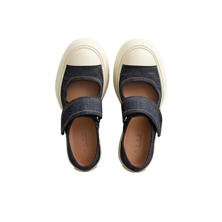 MARNI Round-Toe Denim Mary Jane Shoes Women's-3