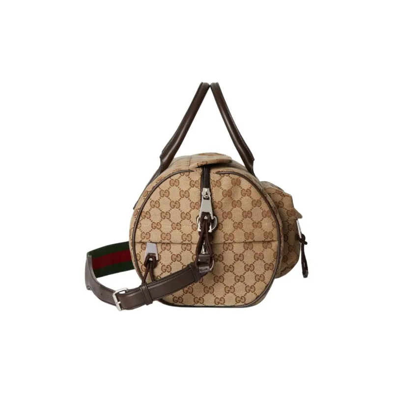 GUCCI Canvas With Leather Trim One Shoulder Crossbody Handbag, Travel Bag Medium Size Men's Beige & Ebony-2