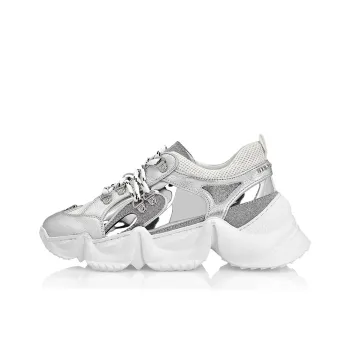 PHILIPP PLEIN Runner Crystal Cushioning Anti-Slip Wear-Resistant Breathability Low-Top Casual Shoes Women's Silver