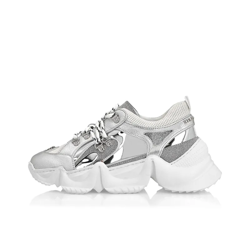 PHILIPP PLEIN Runner Crystal Cushioning Anti-Slip Wear-Resistant Breathability Low-Top Casual Shoes Women's Silver-0