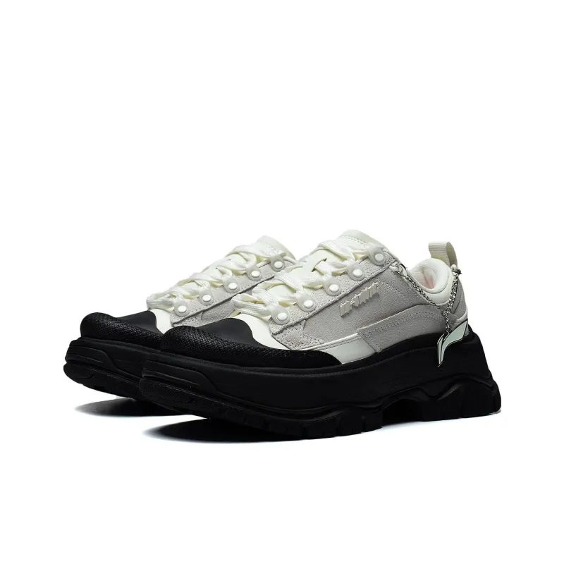 LiNing Anti Slip Wear Resistant Low Top Sports Casual Shoes Women's White Black-2