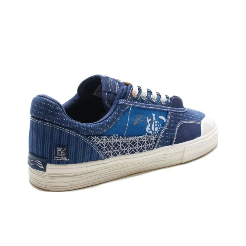 LiNing 50/50 Job Interview Vintage Fabric Durable Breathable Low Top Skateboard Shoes Men's Blue White-4