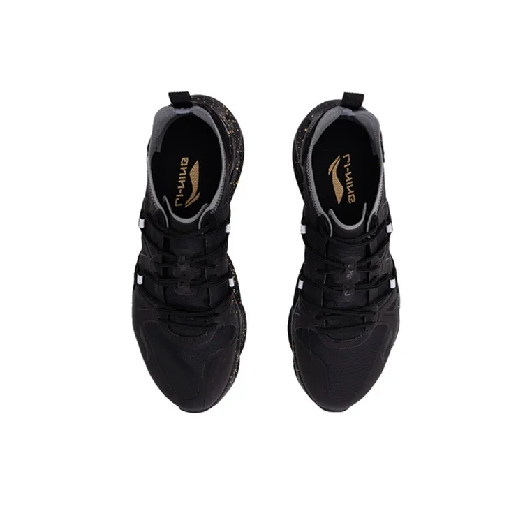LiNing Cushioning, Breathable, And Resilient Design Low Top Running Shoes Men's Black Blue-3