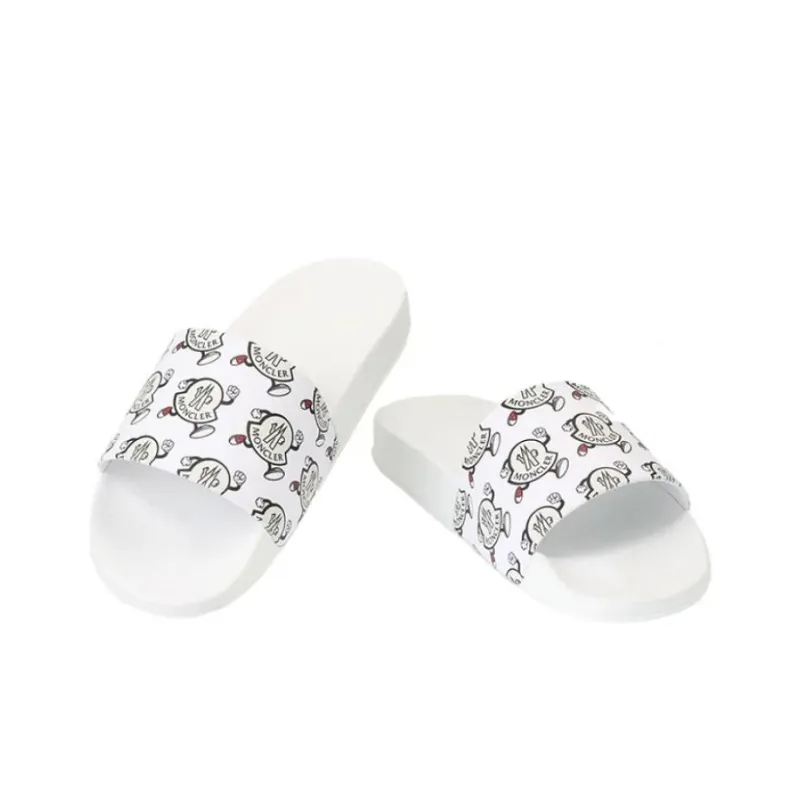 Moncler Basile Slide Logo Print White-4