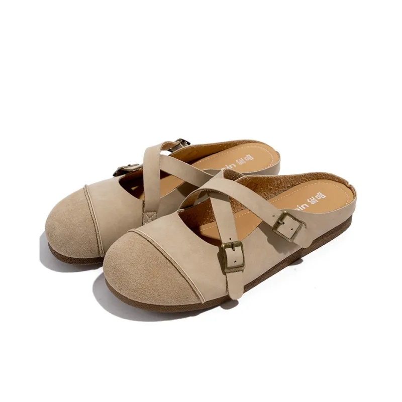 TUOPIN Vibram Sole Leather Patchwork Slip Resistant Abrasion Resistant Closed Toe Slippers Women's-10