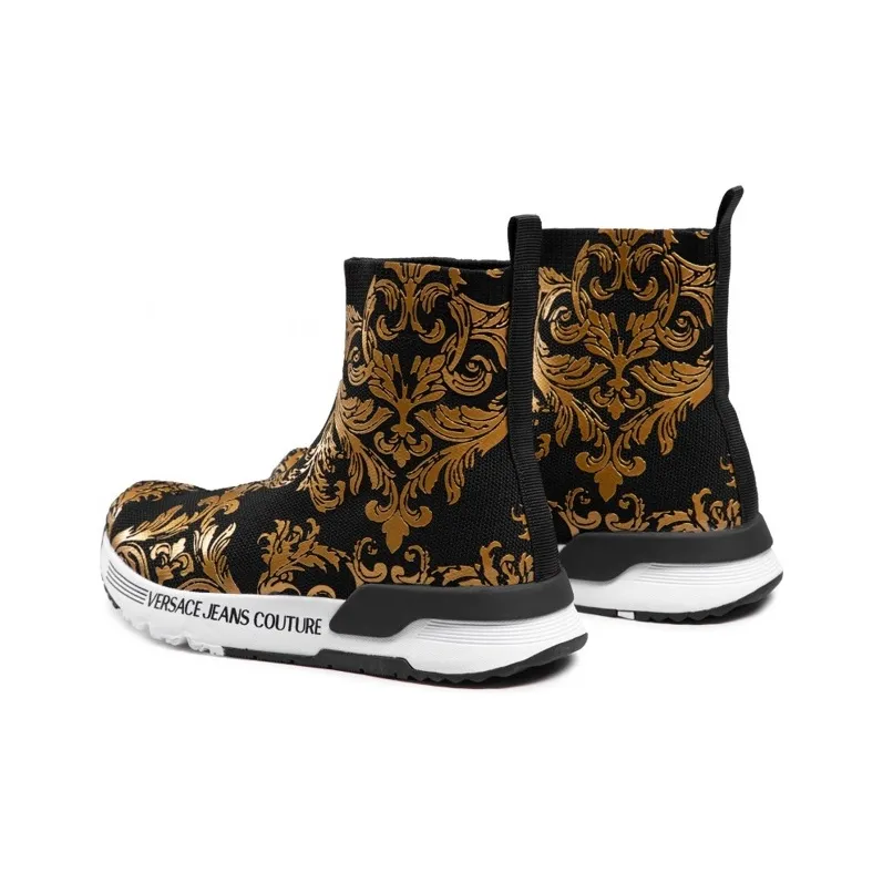 VERSACE JEANS Versace High Top Sports Casual Shoes Women's Black Gold-3