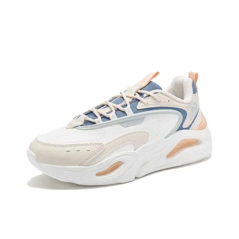 XTEP Mibian Anti Slip Wear Resistant Low Top Sports Casual Shoes Women's White Brown Blue-1