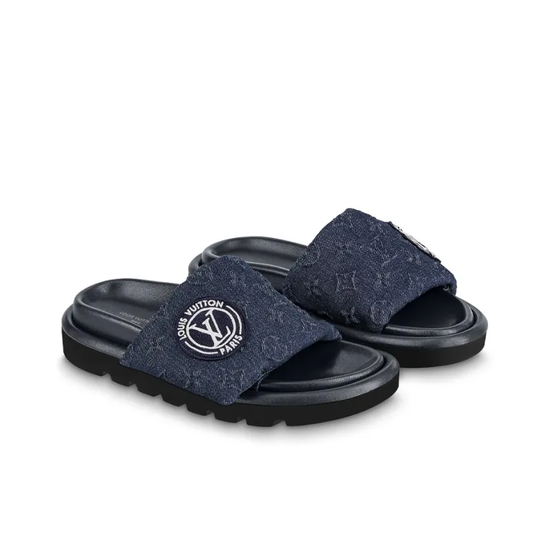 LOUIS VUITTON Slip Resistant Slide Slippers Women's Blue-3