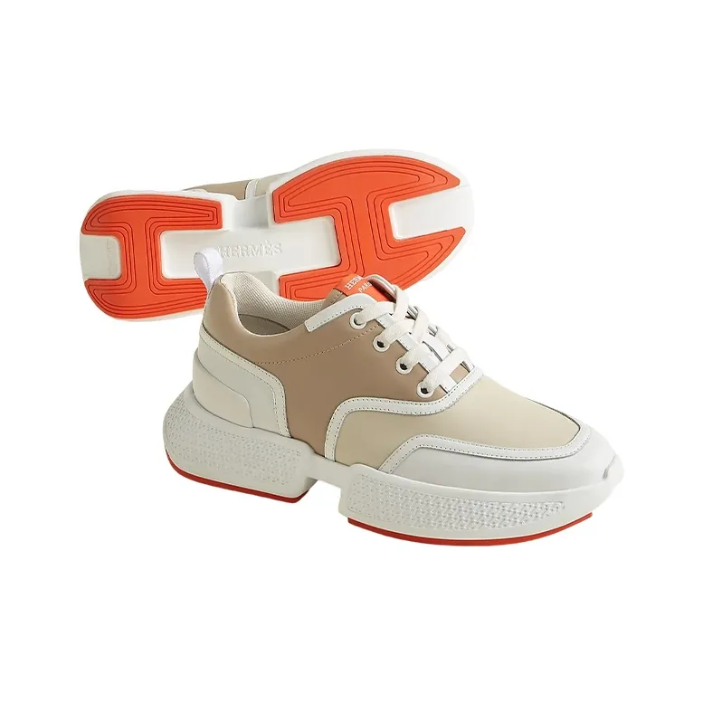 HERMES Giga Low Top Sports Casual Shoes Women's Beige Brown-4