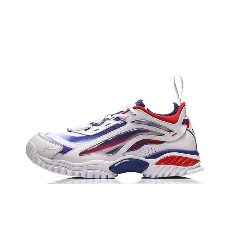 LiNing Aurora Skywalk Cushioned Slip Resistant Mid Top Chunky Sneakers Men's White Blue Red-0