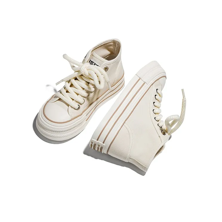 HUANQIU Breathable And Lightweight High Top Canvas Shoes Women's Beige-4