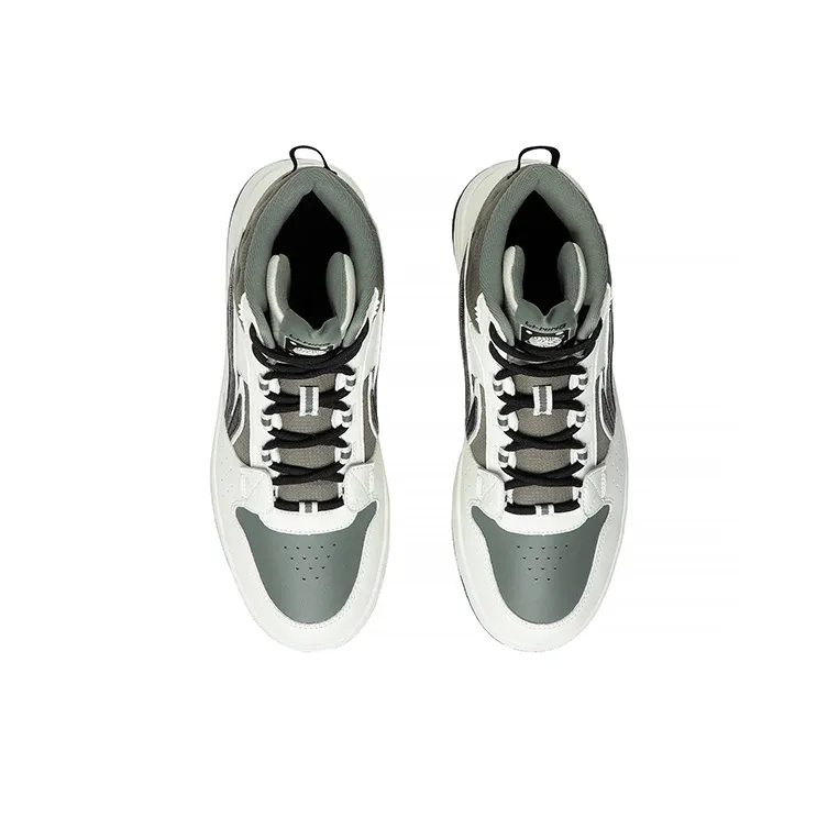 LiNing Mountain Plain Slip Resistant, Abrasion Resistant, Lightweight High Top Skateboard Shoes Men's White Gray Green-3