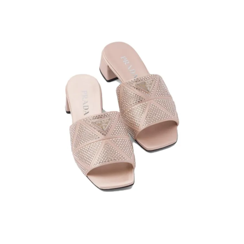 PRADA Crystal Satin Mules-3