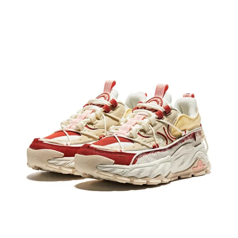 Erke Anti Slip Wear Resistant Low Top Sports Casual Shoes Women's White Red-2