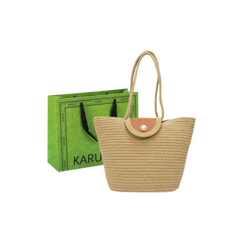 KARUISHA Woven Shoulder Bag Regular Women's Ecru/Multicolor/Yellow Brown/Khaki-15