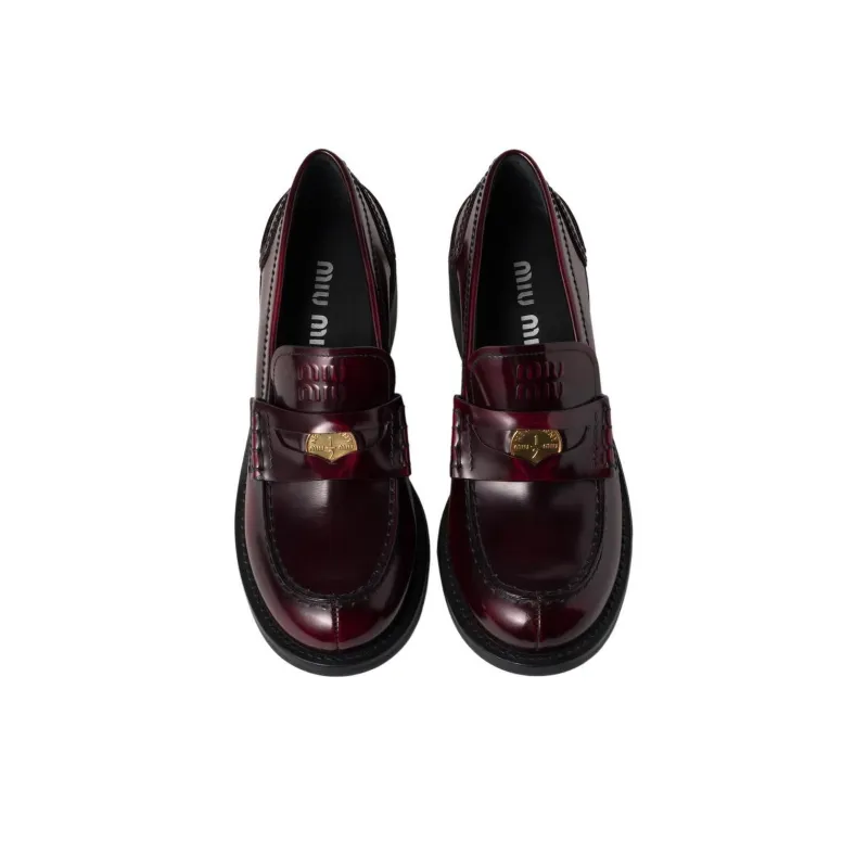 MIU MIU New Year Collection Loafers 5cm Women's Dark Red-3