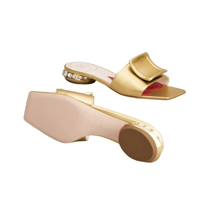 Roger Vivier Strass Heel Stylish Sandals Women's Gold-4
