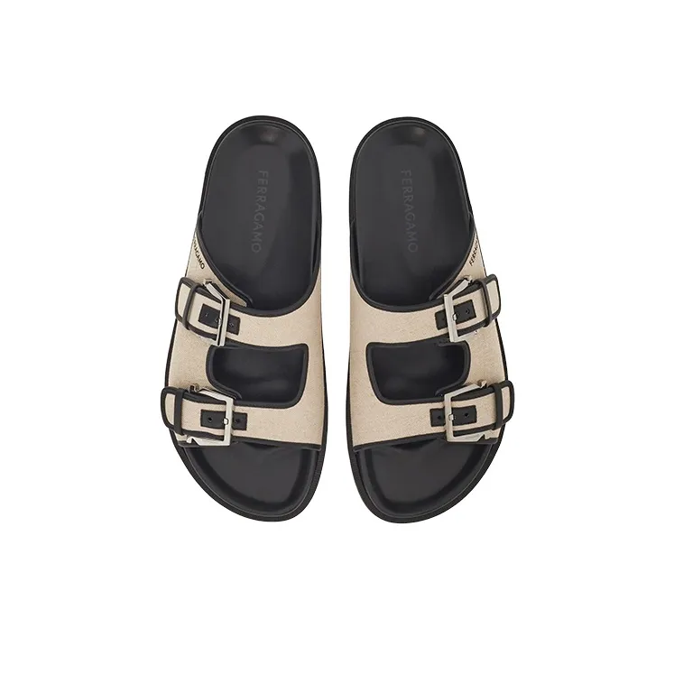 FERRAGAMO Rubber Sole Slip Resistant Slide Slippers Men's Beige-2