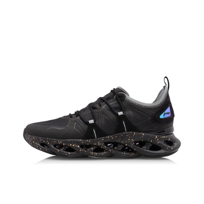 LiNing Cushioning, Breathable, And Resilient Design Low Top Running Shoes Men's Black Blue-0