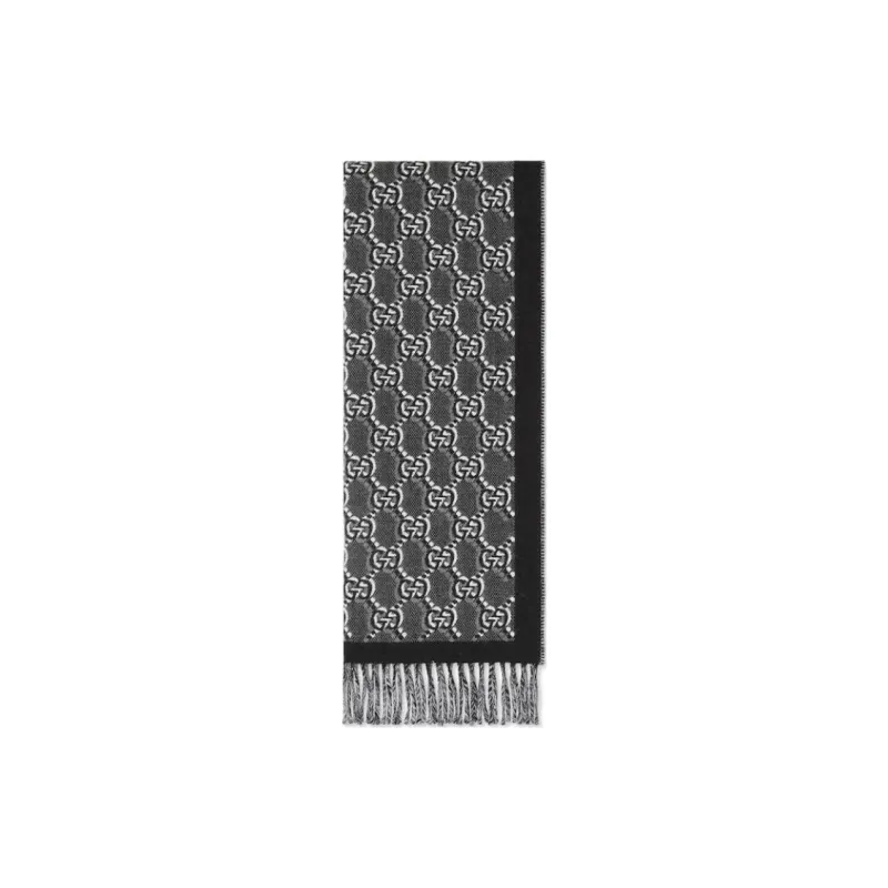 GUCCI Wool Knit Scarves Unisex Gray-1