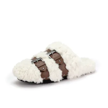 HERLIAN Home Slippers Outerwear Flat Women's White Brown