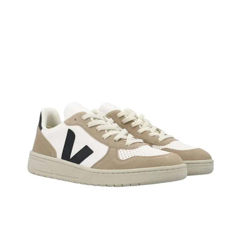 VEJA V 10 Chromefree Leather White Black Sahara-3