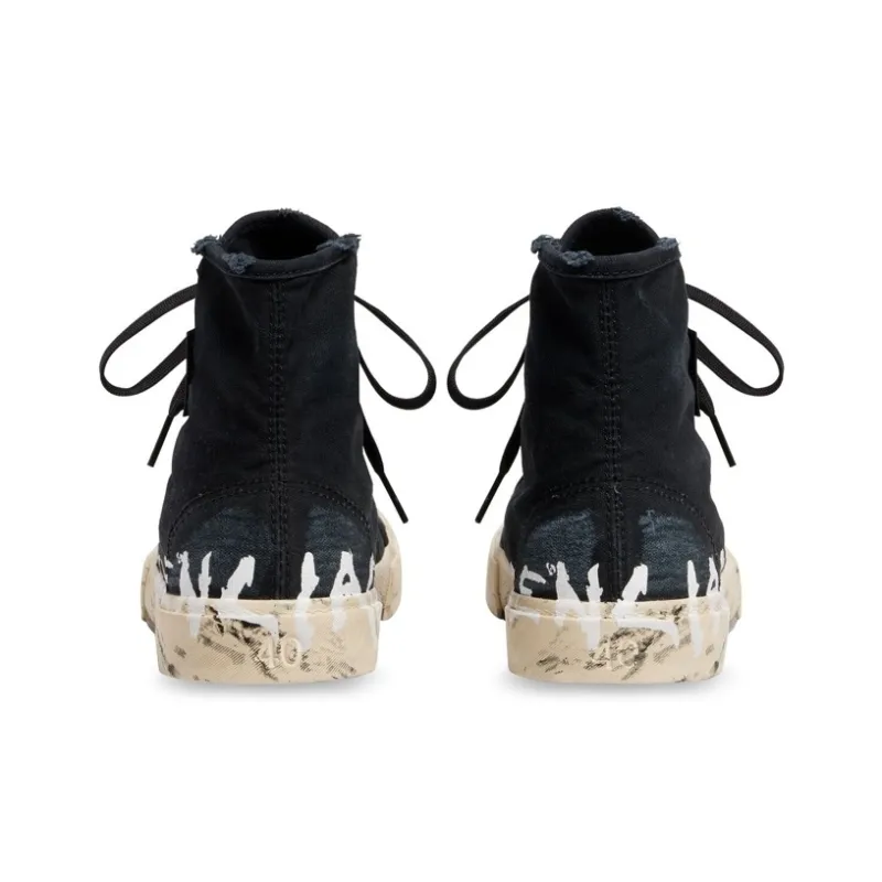 Balenciaga Paris High Top Graffiti Stylish Skateboarding Shoes Women's Black-5