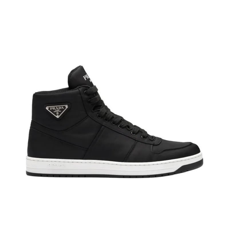 PRADA Re-Nylon Gabardine High Top Sneakers Black Black White