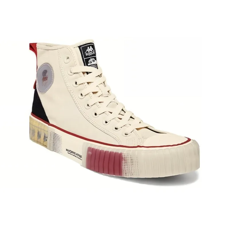 SHINCHAN x Kappa Anti Slip Wear Resistant High Top Skateboard Shoes Unisex White Red-1