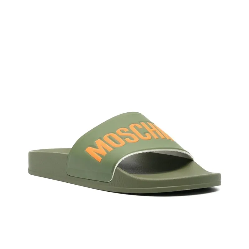 MOSCHINO Rubber Sole Abrasion Resistant Slide Slippers Men's Green-2