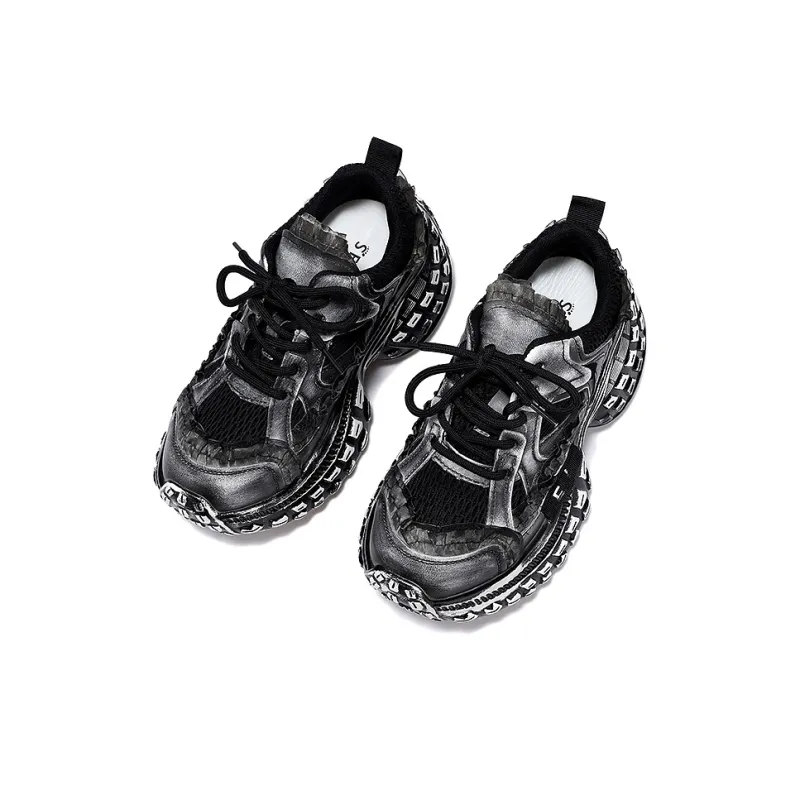 SELAIYA Low Top Chunky Sneakers Women's Gray Black-2