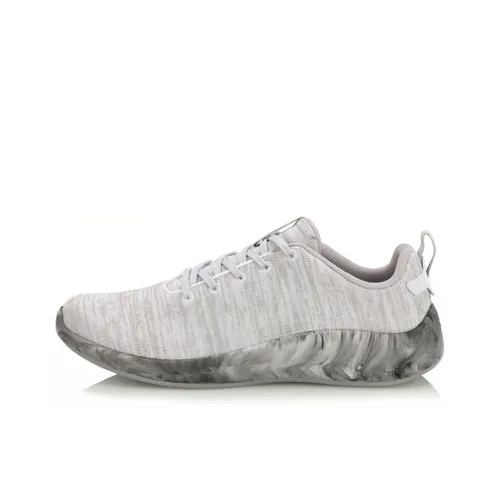 LiNing Cushioning, Slip Resistant, Abrasion Resistant, Lightweight, Breathable Low Top mini running Shoes Men's White Gray
