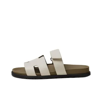 HERMES Chypre Sandal Beige Glaise Vert Toundra Grained Leather M