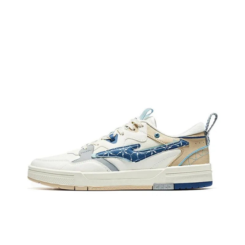 Erke Anti Slip Wear Resistant Low Top Skateboard Shoes Men's White Blue Brown-0