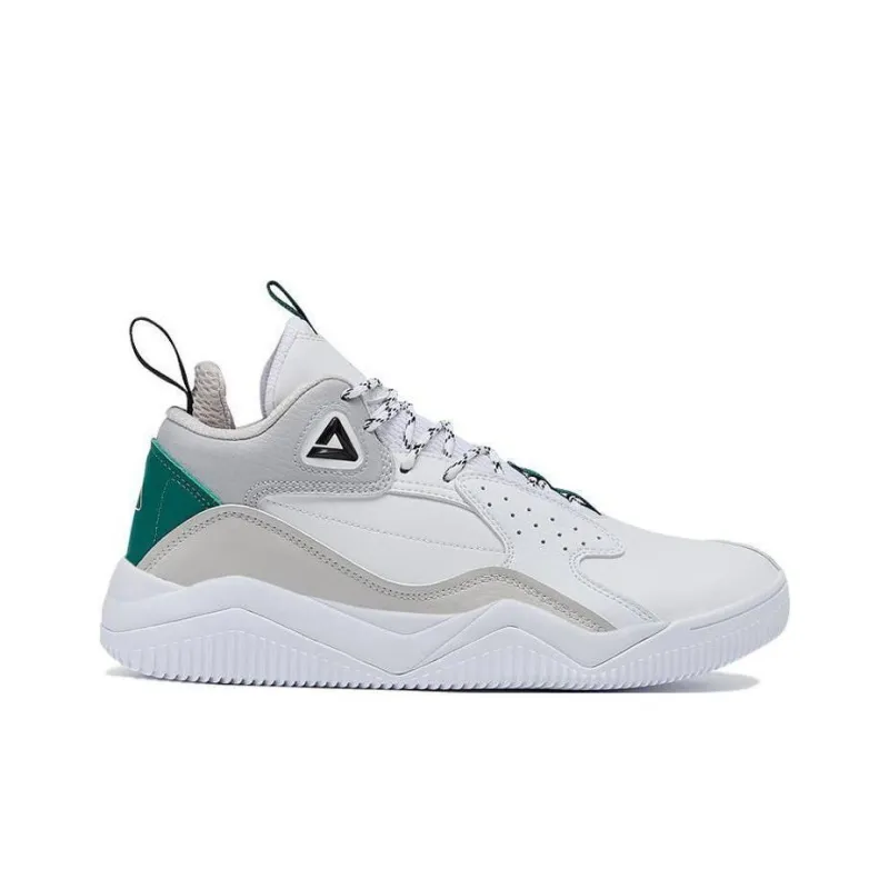 PEAK Anti Slip Wear Resistant Mid Top Casual Shoes Men's Large White Light Gray-1