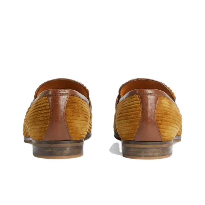 GUCCI Horsebit-detail Corduroy Leather Loafers-4