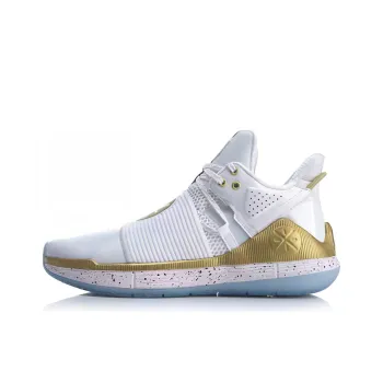 LiNing Shadow Cushioning Anti Slip And Wear Resistant Mid Top Basketball Shoes Men's White Gold