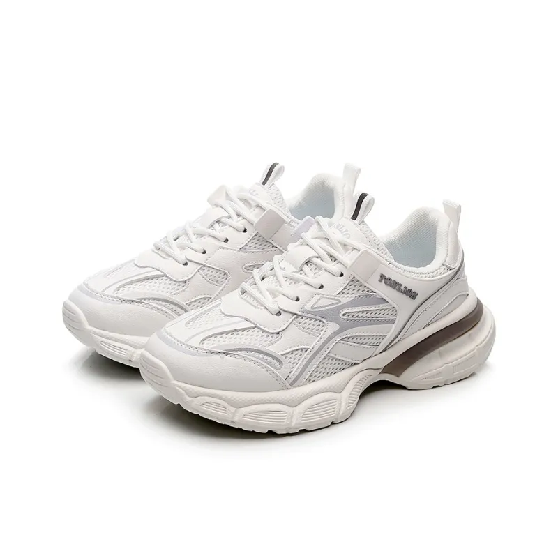 Tonlion Chunky Sneakers Unisex Low Top White Gray/White Blue/Light Beige Gray/Light Beige Black-2