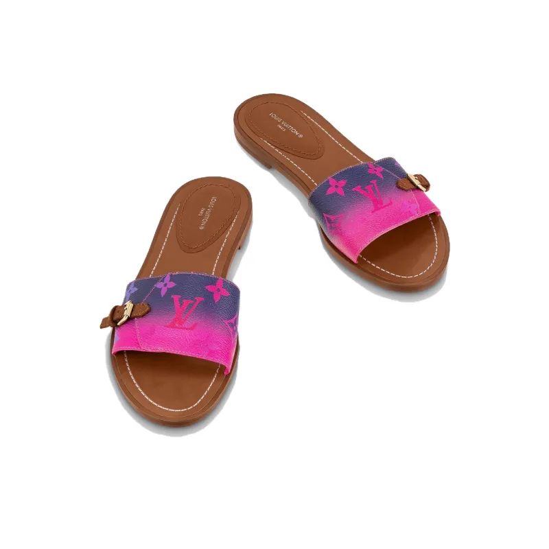 LOUIS VUITTON Lock It Quiet Slide Slippers Women's Purple Pink-4