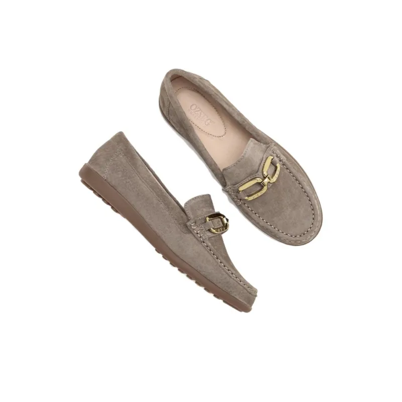 OZZEG Gommino Loafers Women's Brown, Umber, Blue-1