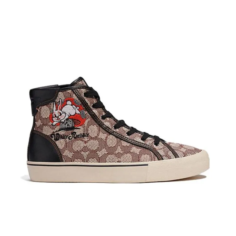 WHITE RABBIT x COACH Skate High Top Stylish Skateboarding Shoes Men's Black Brown-1