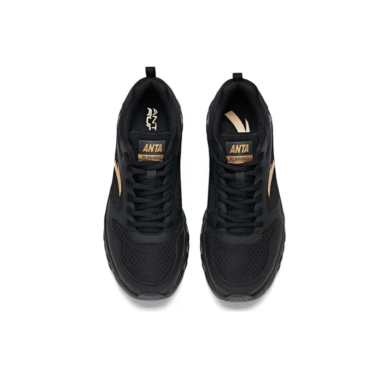Anta Slip Resistant Breathable Lightweight Low Top Running Shoes Men's Black Gold-2