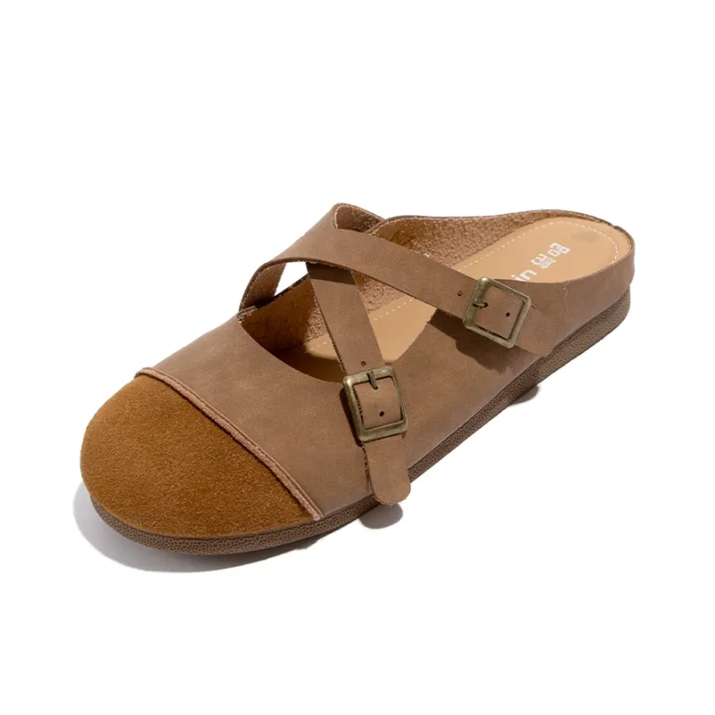 TUOPIN Vibram Sole Leather Patchwork Slip Resistant Abrasion Resistant Closed Toe Slippers Women's-1
