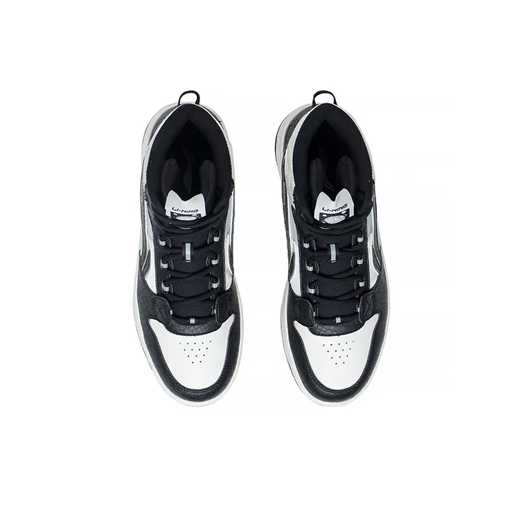 LiNing Mountain Plain Slip Resistant, Abrasion Resistant, Lightweight High Top Skateboard Shoes Men's Black White Gray-3