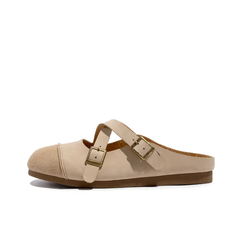 TUOPIN Vibram Sole Leather Patchwork Slip Resistant Abrasion Resistant Closed Toe Slippers Women's-8