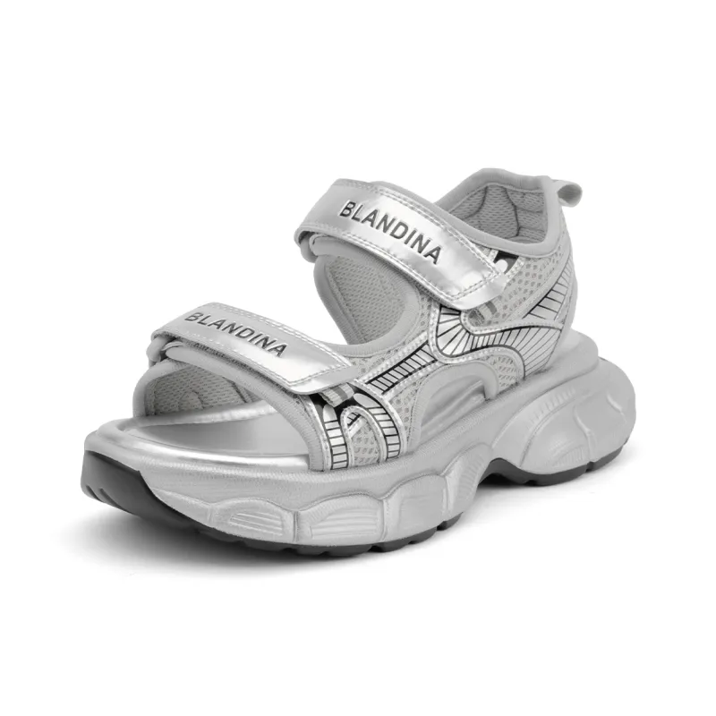 GEMEIQ Beach Sandals Women's Black/White/Silver-14