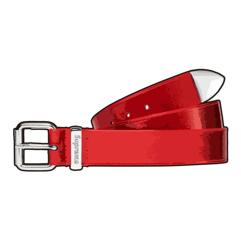 Supreme Brand Logo Leather Belts Unisex Red-0