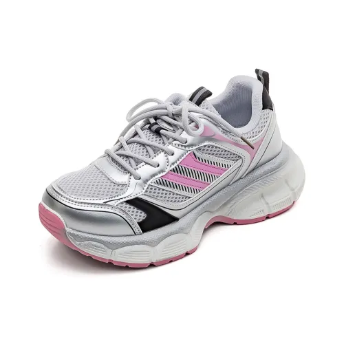 HUANQIU Wear-Resistant Low-Top Chunky Sneakers Women's Black Pink